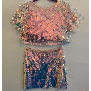 Pink Iridescent Geometric Crop top + Mini skirt